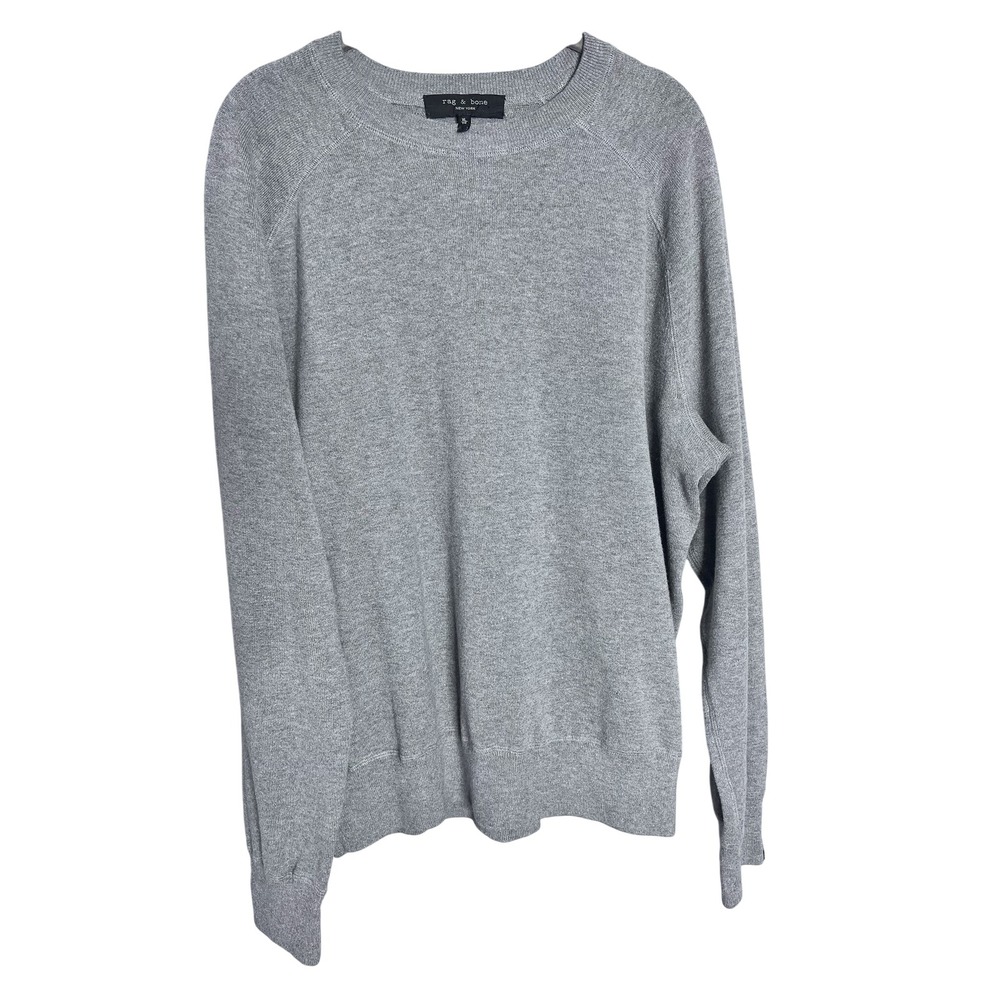 Rag & Bone Men's Cotton Cashmere Crewneck Sweater Gray Leather Tab Trim Size XL